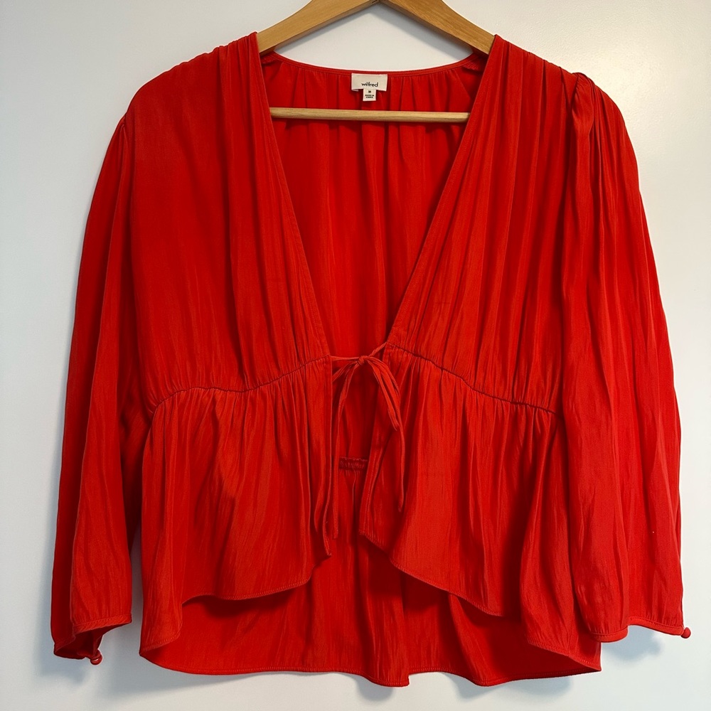 ARITZIA RED BLOUSE - Wilfred tie-up blouse in vibrant red